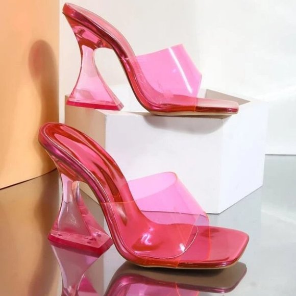 Clear Strap open toe Sculptural acrylic heels Pink - Picture 4 of 5